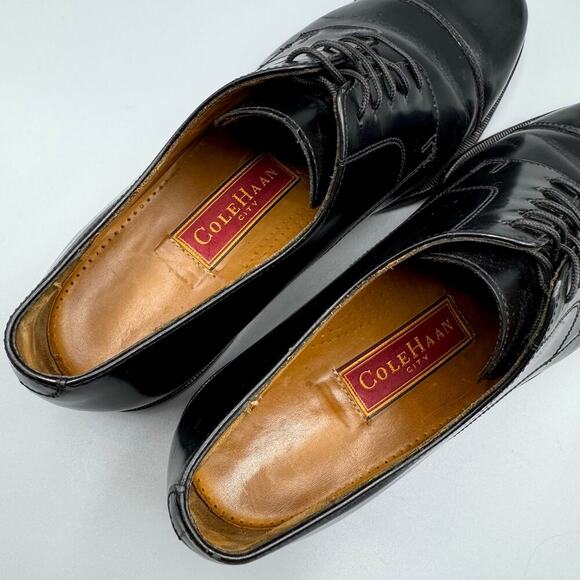 Cole Haan Mens 9.5 D Black Leather Cap Toe Lace Up Oxford Shoes Dress Classic - Picture 7 of 8